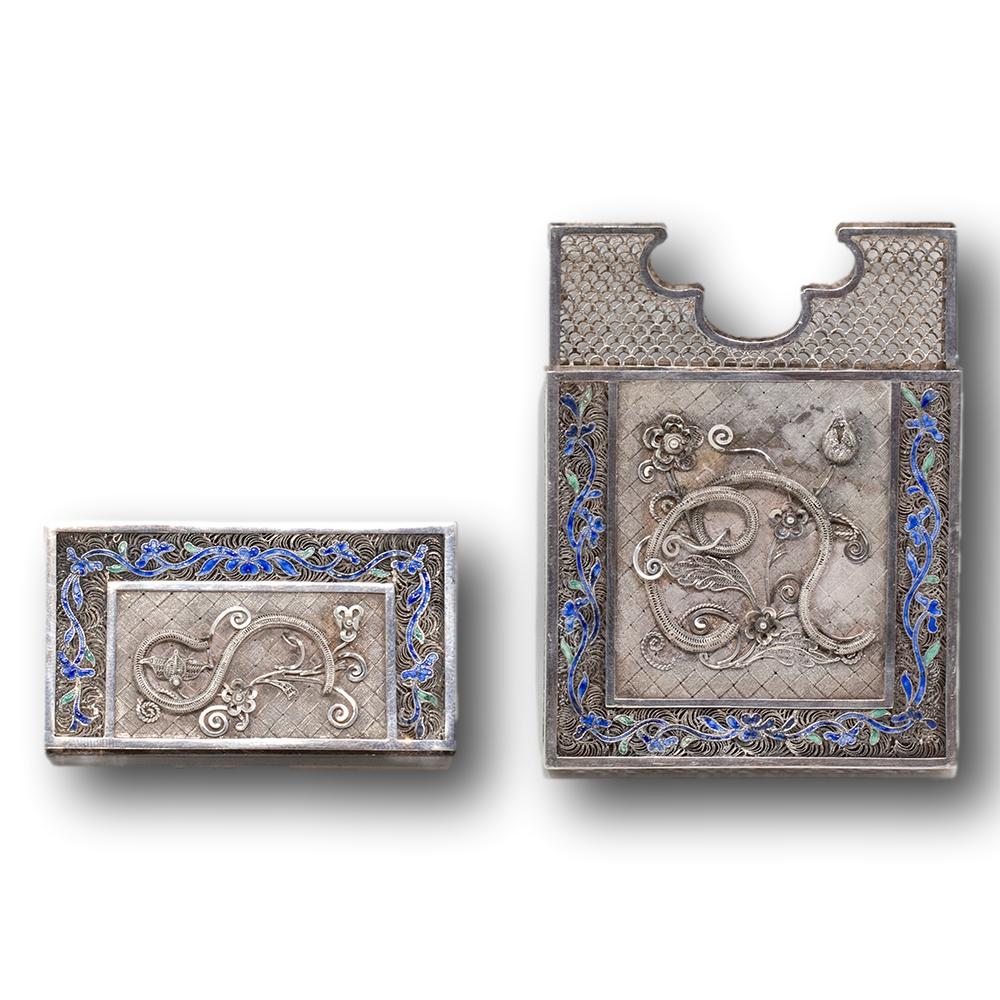 Enameled Chinese Silver & Enamel Filigree Business Card or Card Case