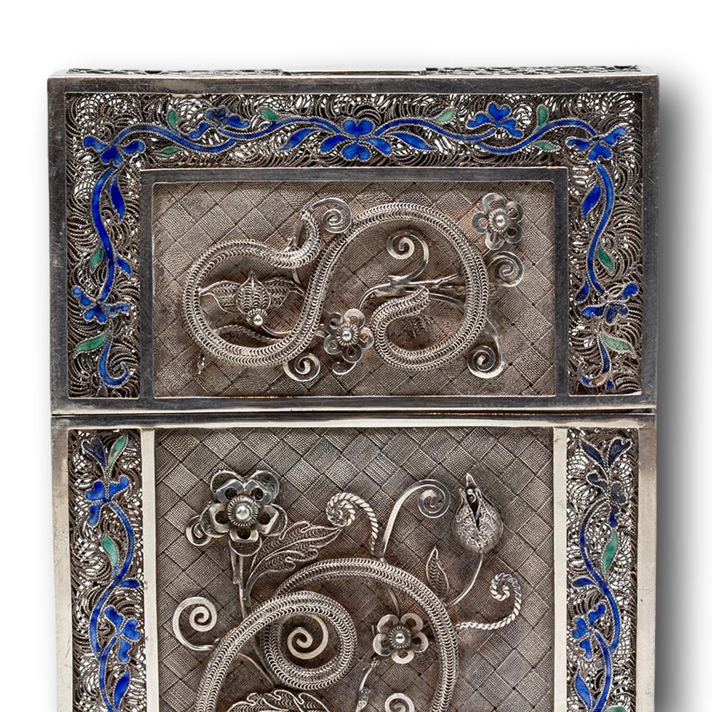 Chinese Silver & Enamel Filigree Business Card or Card Case For Sale 1