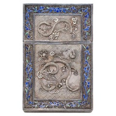 Used Chinese Silver & Enamel Filigree Business Card or Card Case