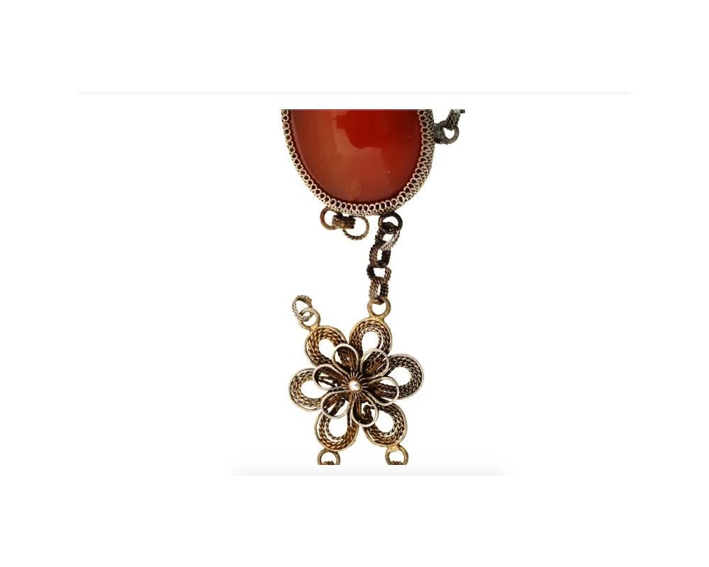 Collier chinois à chaîne en argent filigrane et agate Pour femmes en vente