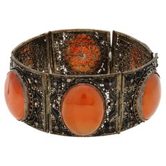 Chinese Silver Filigree Emamel And Agate Bracelet
