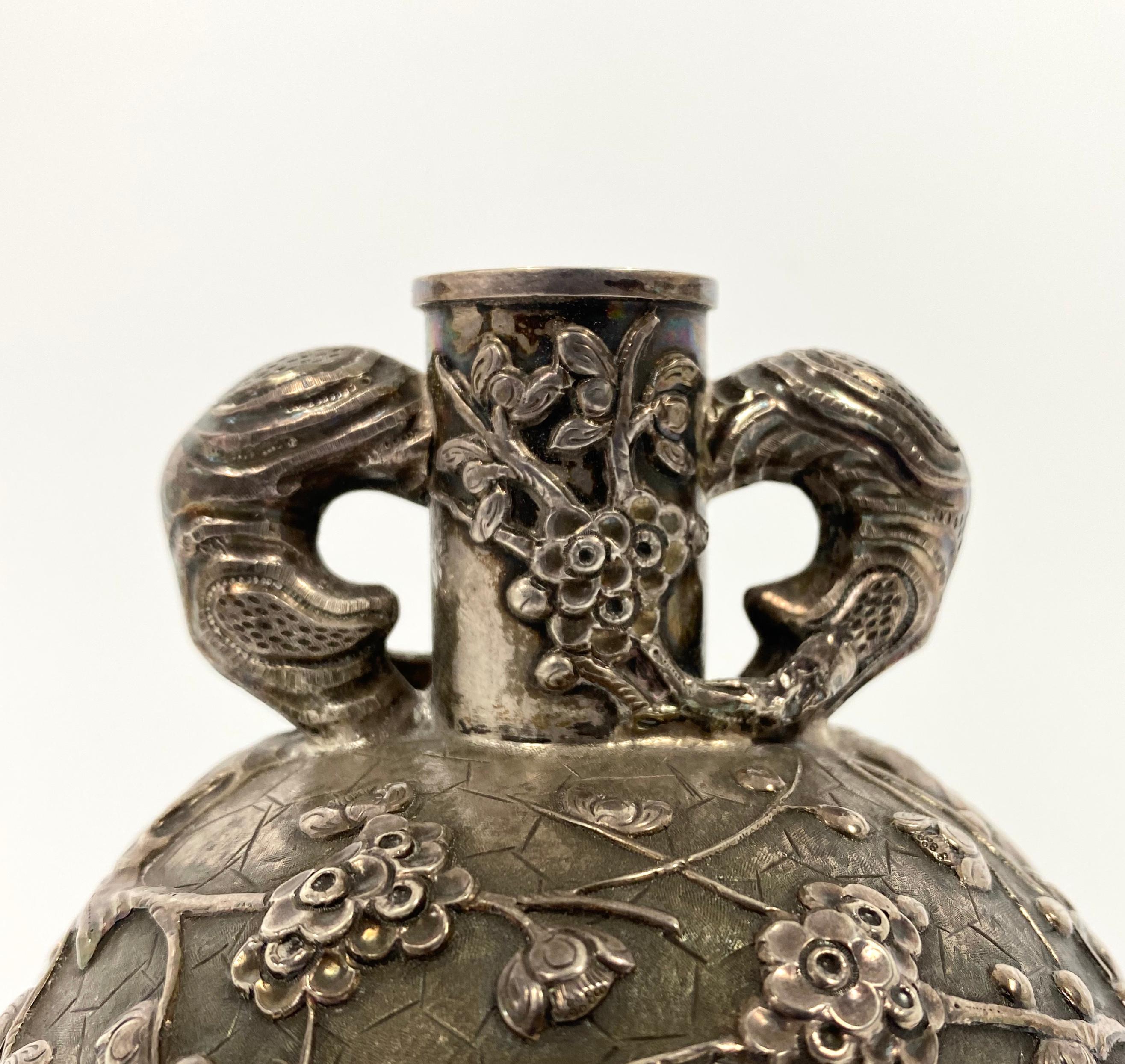 Chinese Silver Flask ‘Cherry blossom on a cracked ice ground’, Luen Wo, Shanghai 1