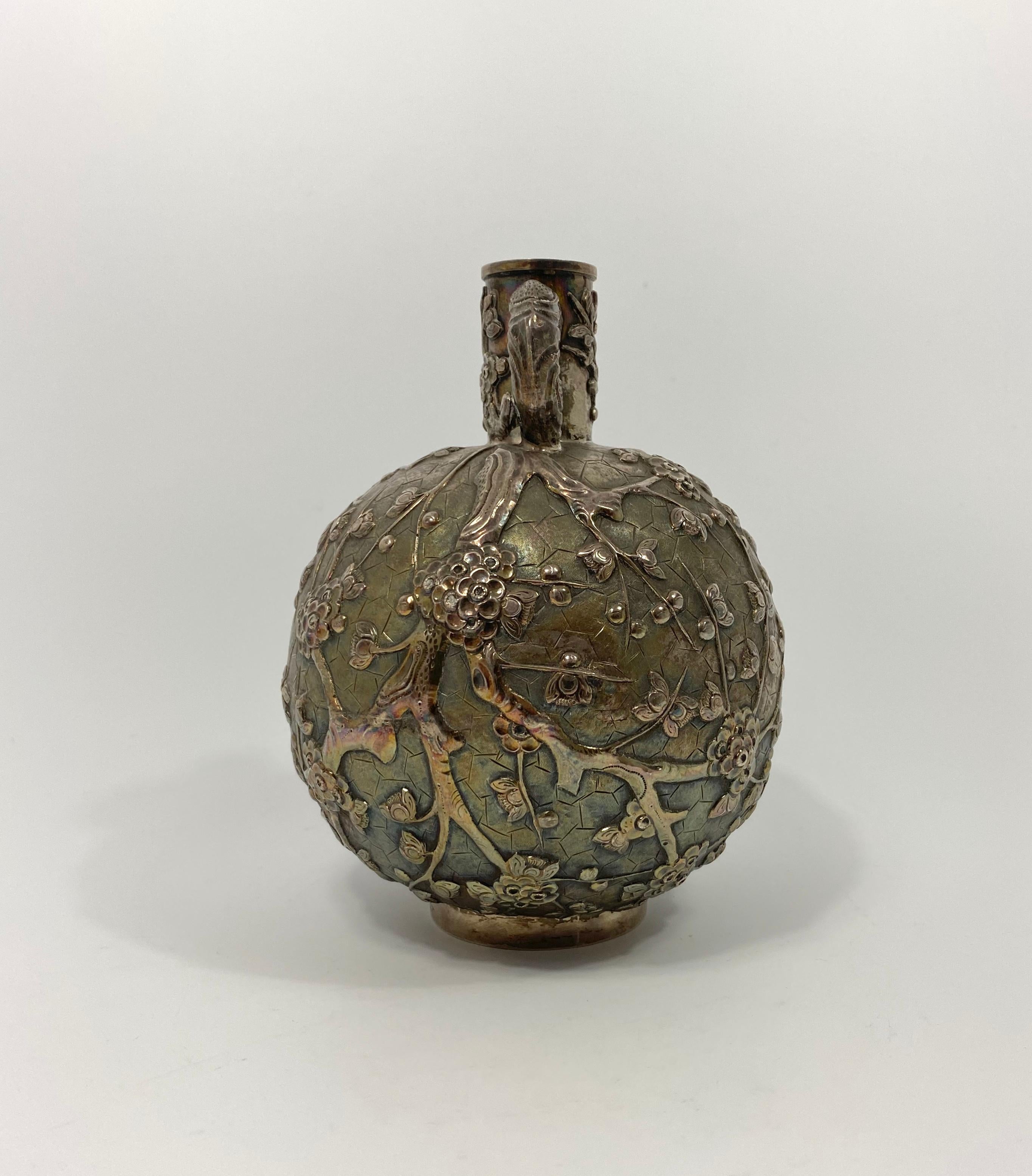 Chinese Silver Flask ‘Cherry blossom on a cracked ice ground’, Luen Wo, Shanghai 2