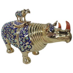 Chinese Silver Gilt and Enamel Rhinoceros Box