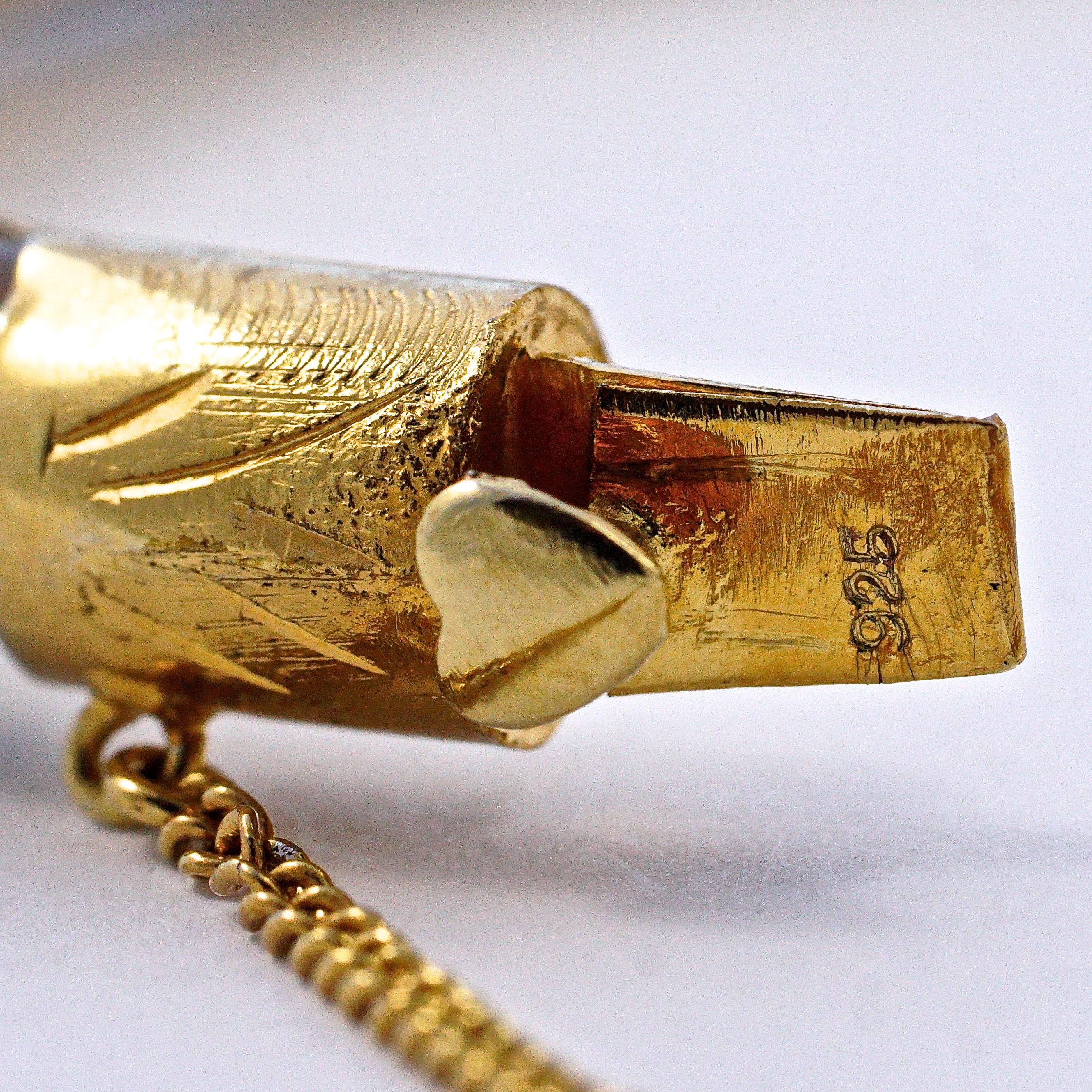 Chinese Silver Gilt and Tigers Eye Bangle Bracelet with a Safety Chain 3