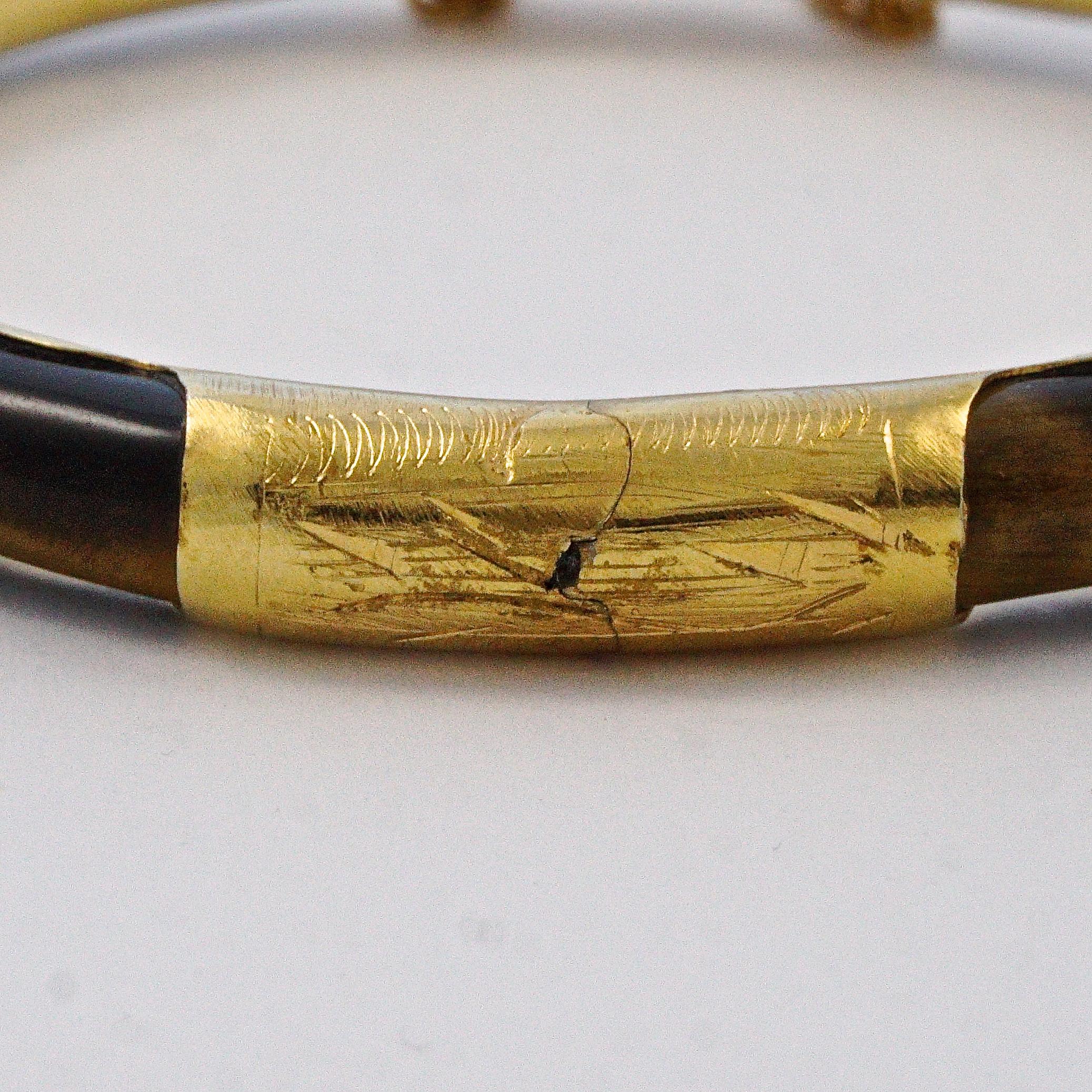 Chinese Silver Gilt and Tigers Eye Bangle Bracelet with a Safety Chain 4