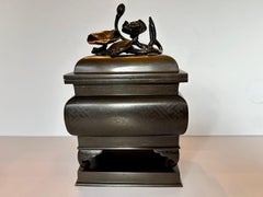 Japanese Silver Inlaid Bronze Incense Burner, 19th Century