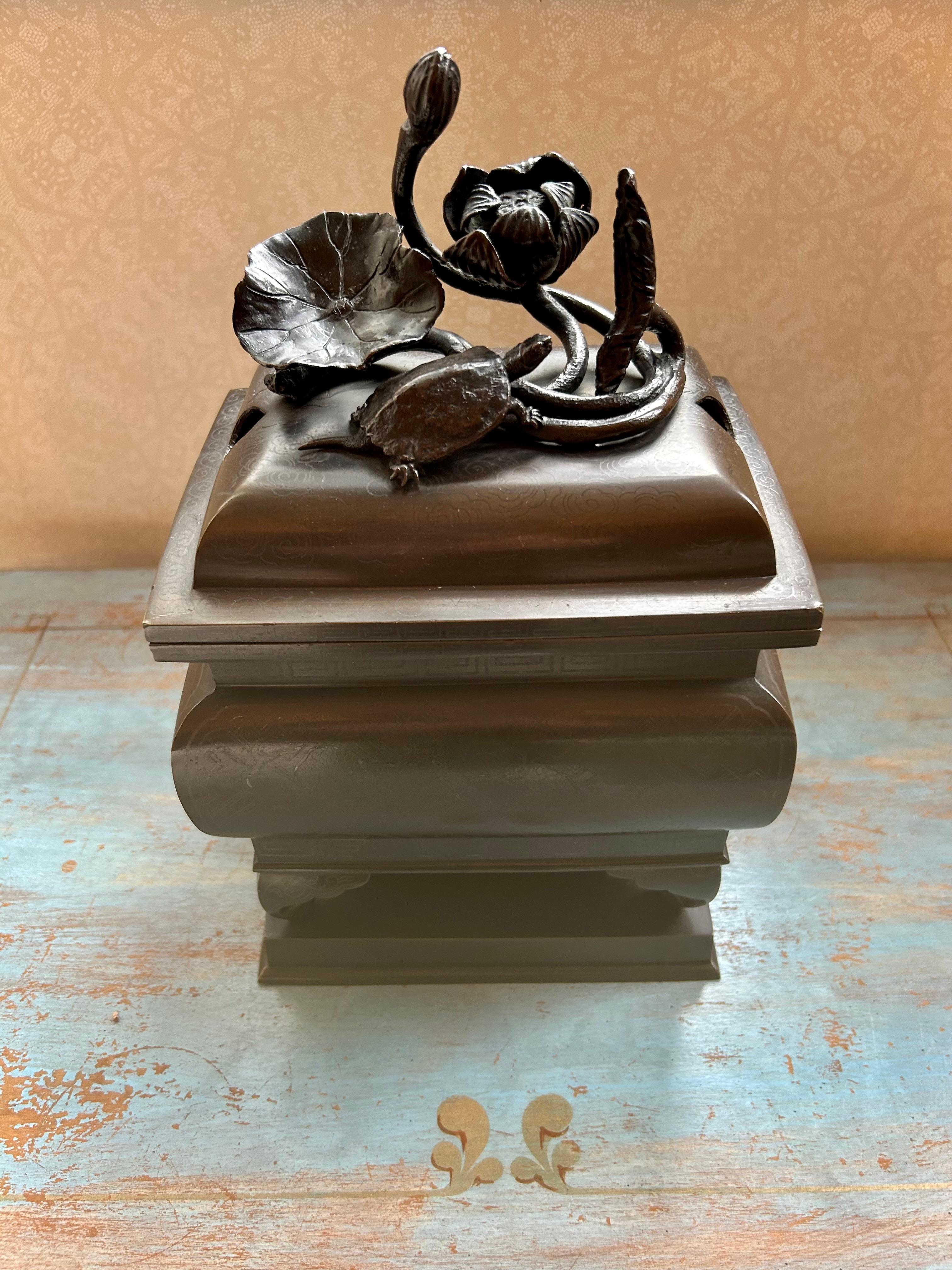 Japanese Silver Inlaid Bronze Incense Burner, 19th Century For Sale 1