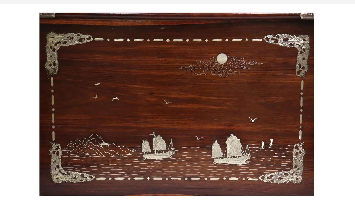 Chinese Silver Inlaid Wood Tray 2
