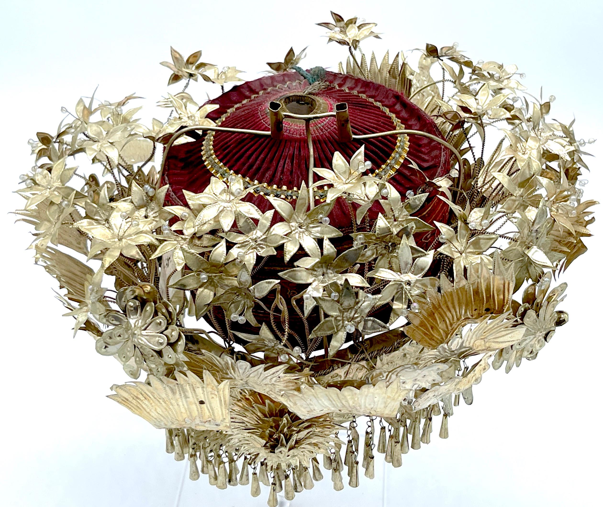 Chinese Silver & Leather Theatre Opera / Wedding Tiered Phoenix Headdress, 1920s For Sale 9