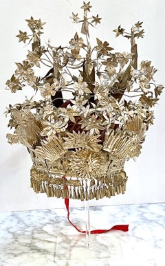 Chinese Silver & Leather Theatre Opera / Wedding Tiered Phoenix Headdress, 1920s