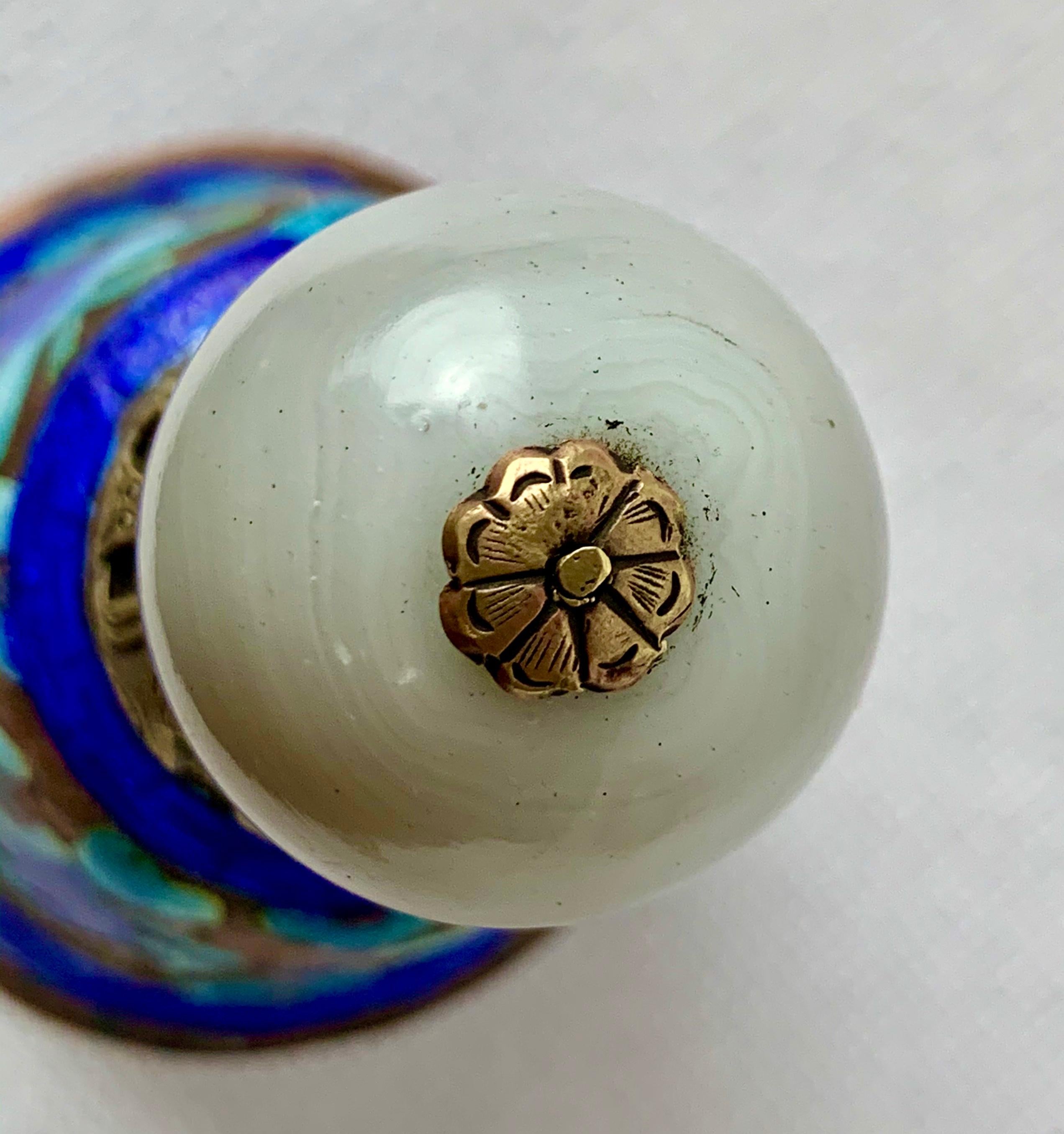  Antique Chinese Enameled Bell-Silver on Copper with peking glass finial In Good Condition In West Palm Beach, FL
