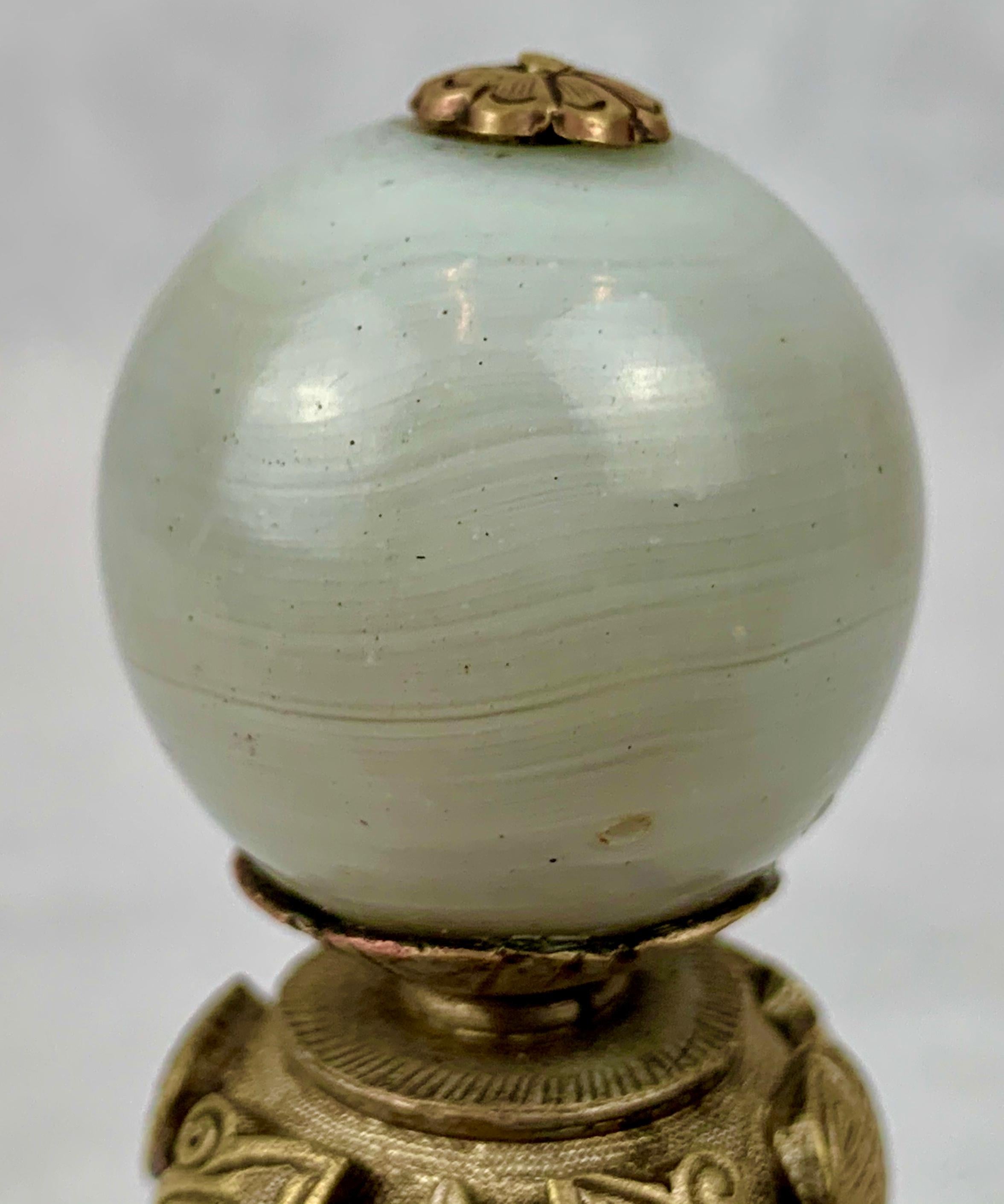  Antique Chinese Enameled Bell-Silver on Copper with peking glass finial 1