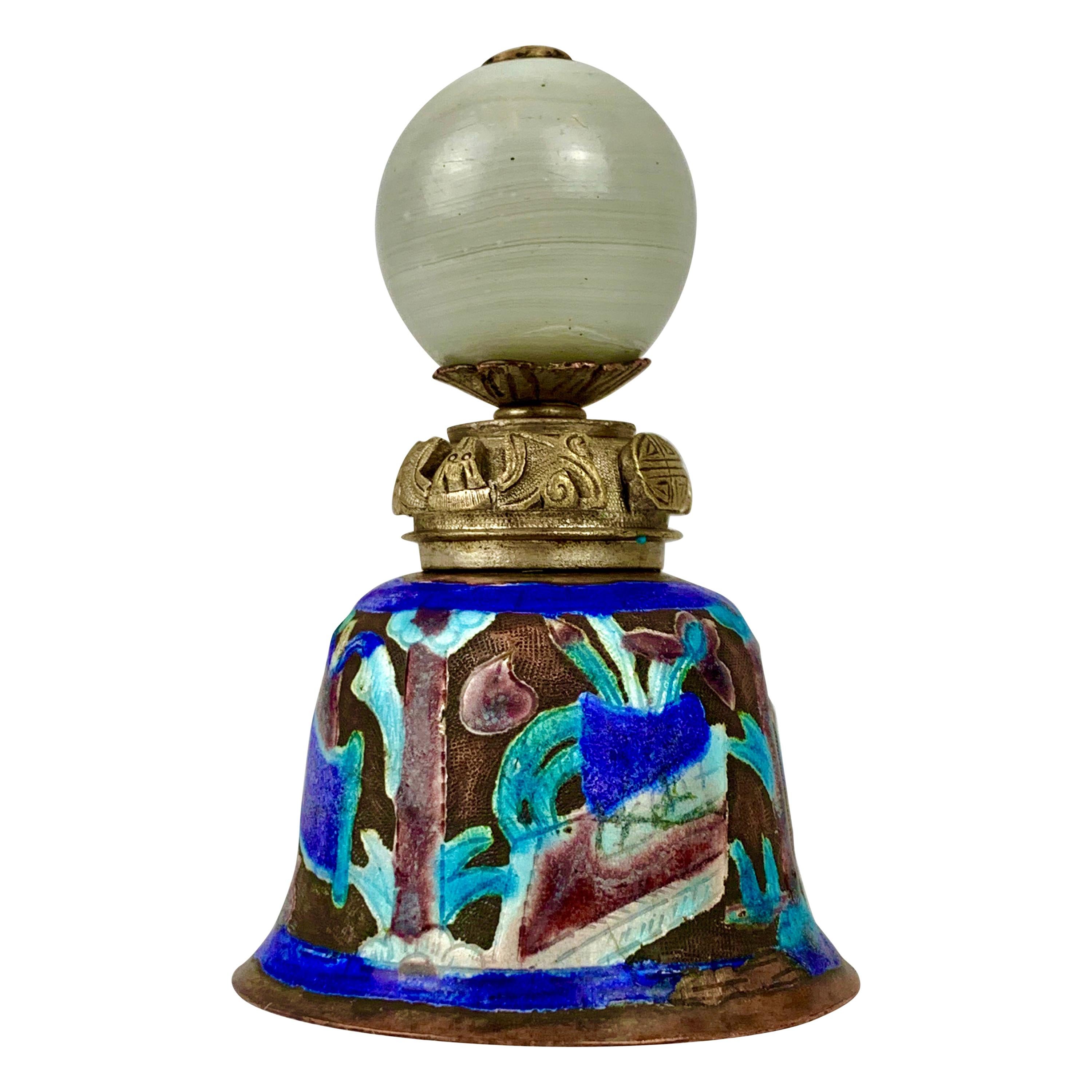  Antique Chinese Enameled Bell-Silver on Copper with peking glass finial