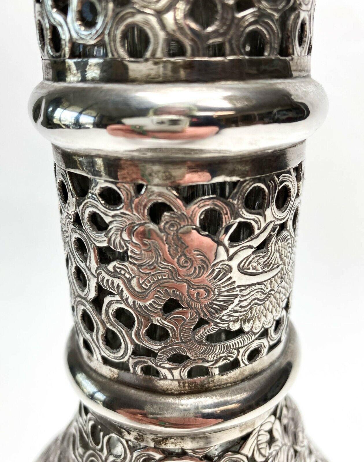 Chinese Silver Overlay Four Compartment Liquor Decanter, c1920 For Sale 2