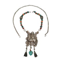 Chinese Silver Qilin Amulet Beaded Necklace