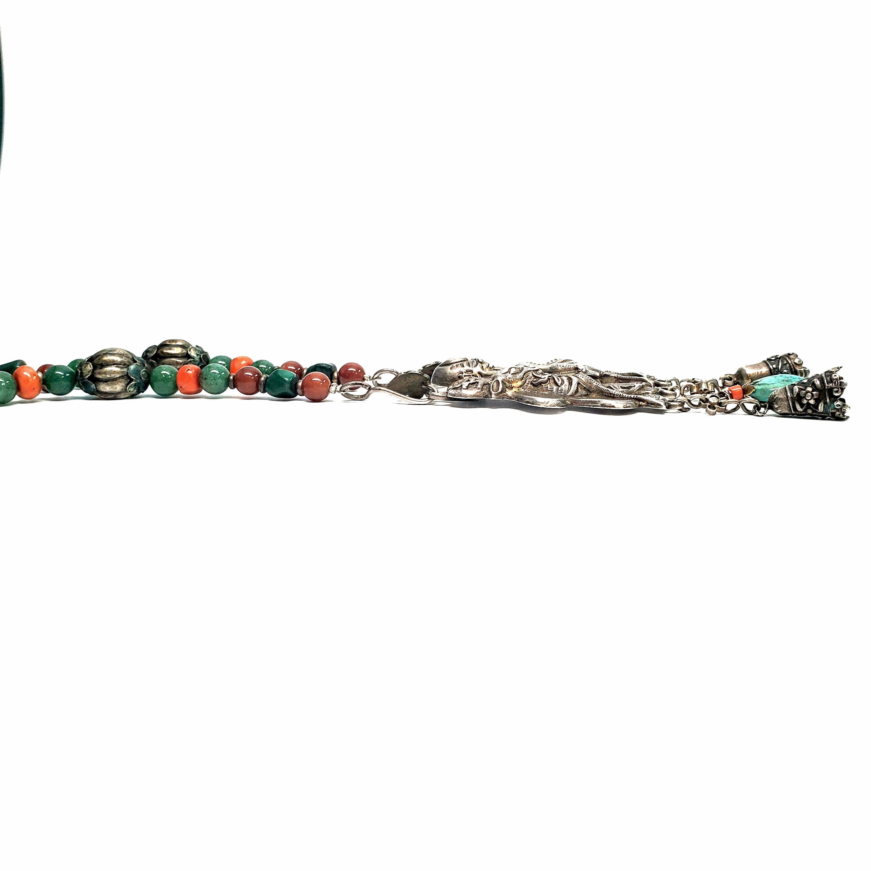 Chinese Silver Qilin Amulet Beaded Necklace 2