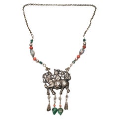 Chinese Silver Qilin Amulet Beaded Necklace