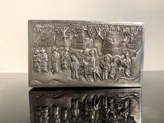 Chinese Silver Repoussé Box with Warriors, Early 20th Century, China