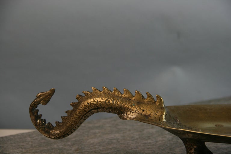 Chinese Silvered Bronze Dragon Sculpture/Serving Platter at 1stDibs