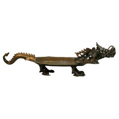 Chinese Silvered Bronze Dragon Sculpture/Serving Platter
