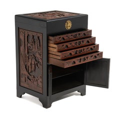 Chinese Silverware Cabinet Collectors Chest Relief Carved Chinoiserie