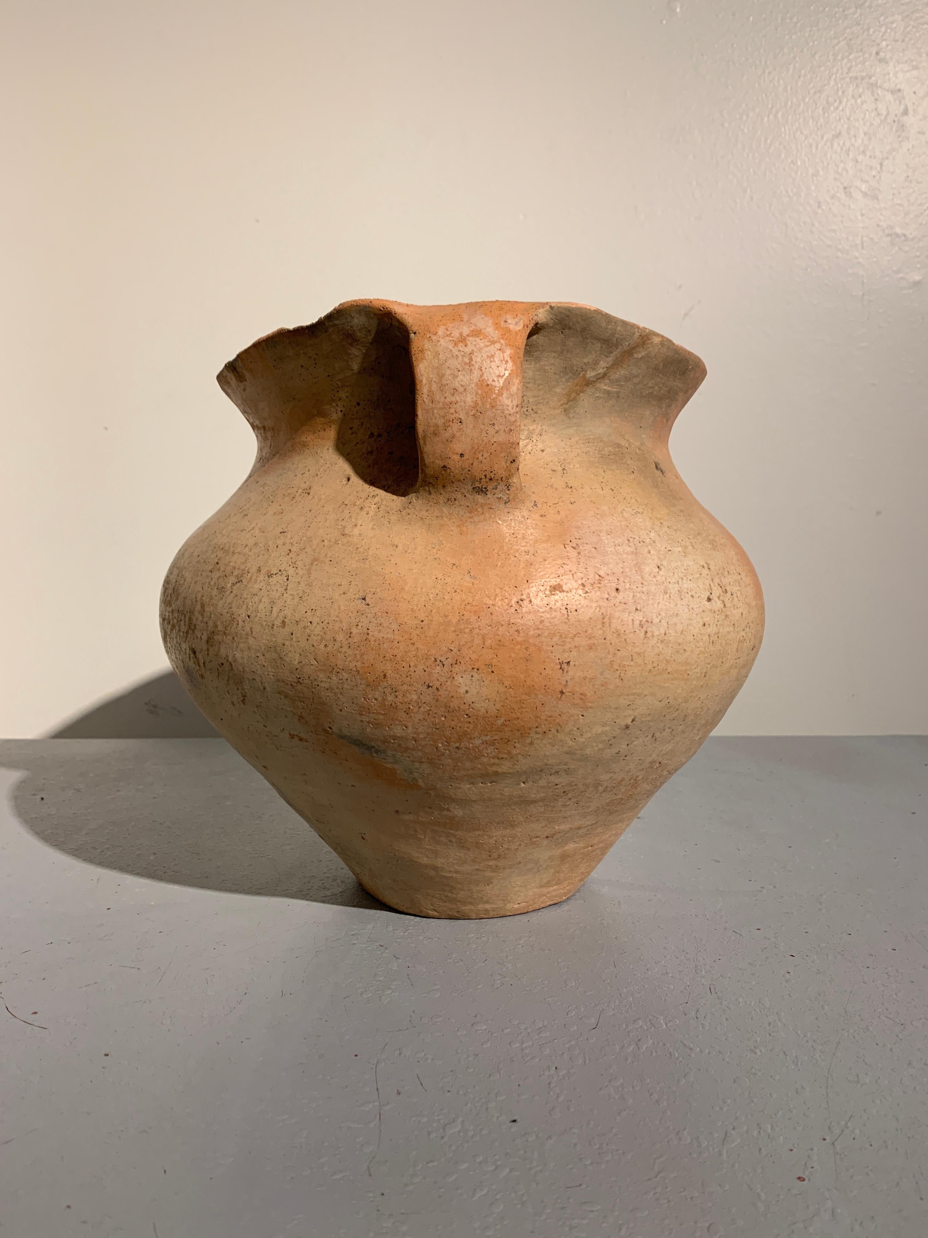 Chinese Siwa Culture Neolithic Burnished Pottery Amphora, circa 1200 BC In Fair Condition In Austin, TX