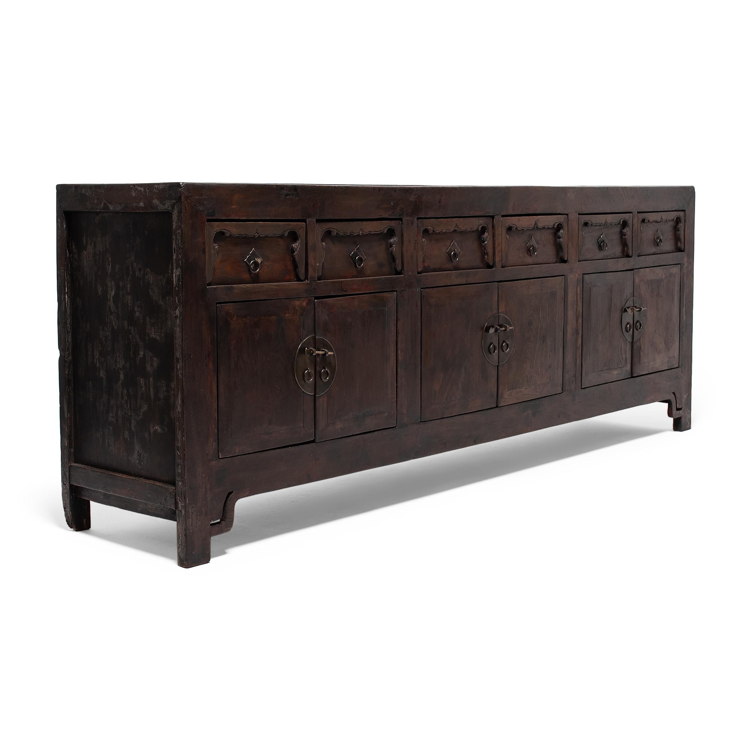 Stained Chinese Six Door Storage Coffer, C. 1900
