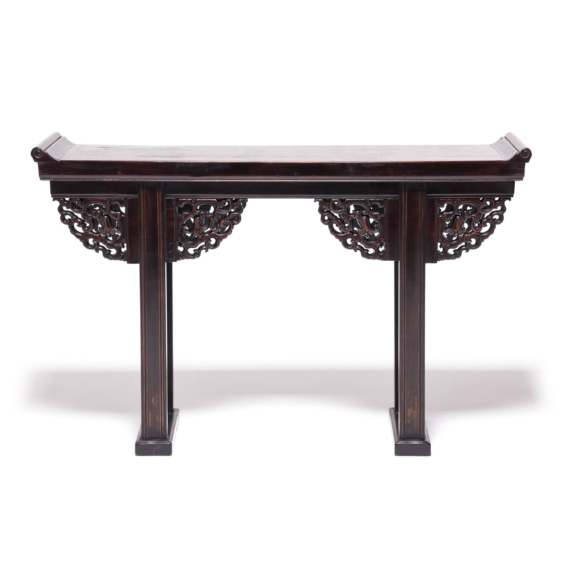 Qing Chinese Six Dragon Flanked Top Altar Table
