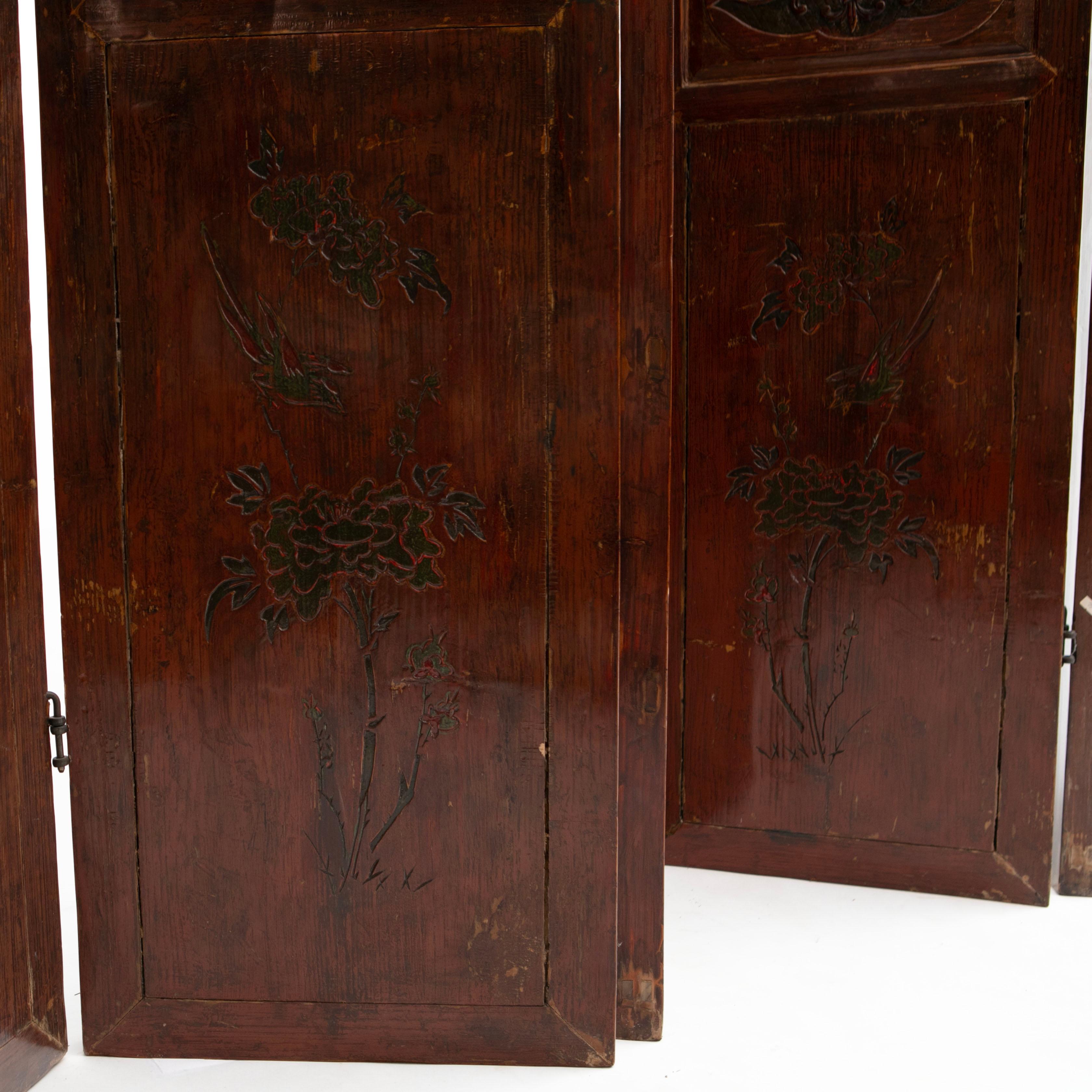 Chinese Six-Panel Art Nouveau Floor Screen/ Room Divider, Shanghai, Approx. 1900 For Sale 6