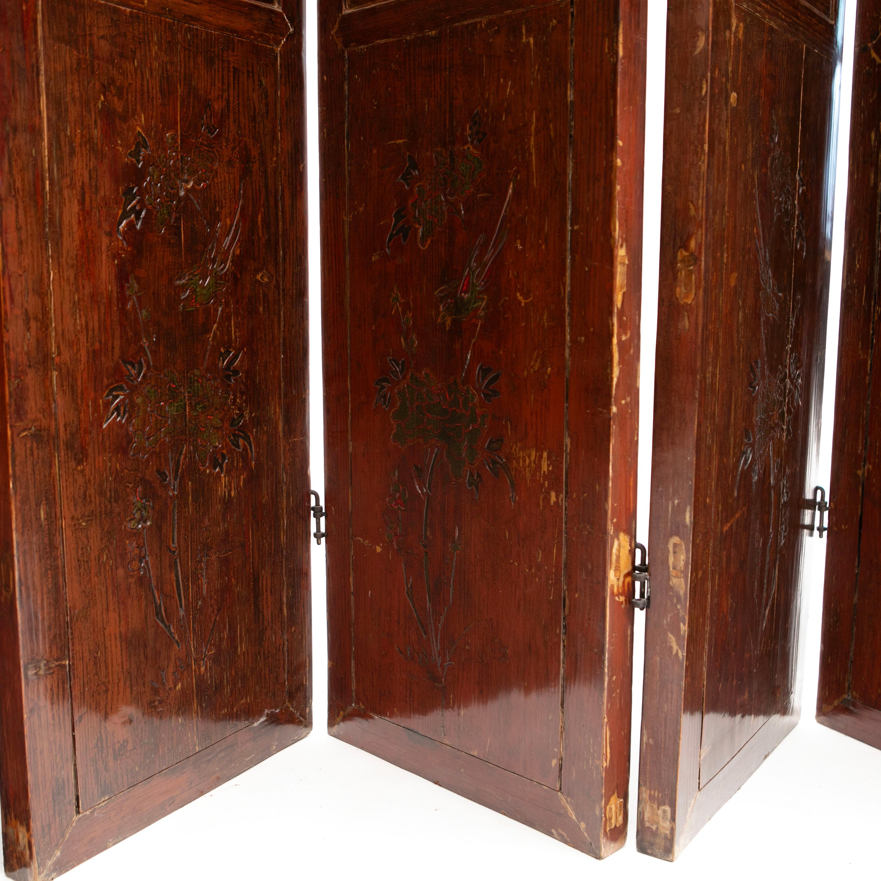 Chinese Six-Panel Art Nouveau Floor Screen/ Room Divider, Shanghai, Approx. 1900 For Sale 7
