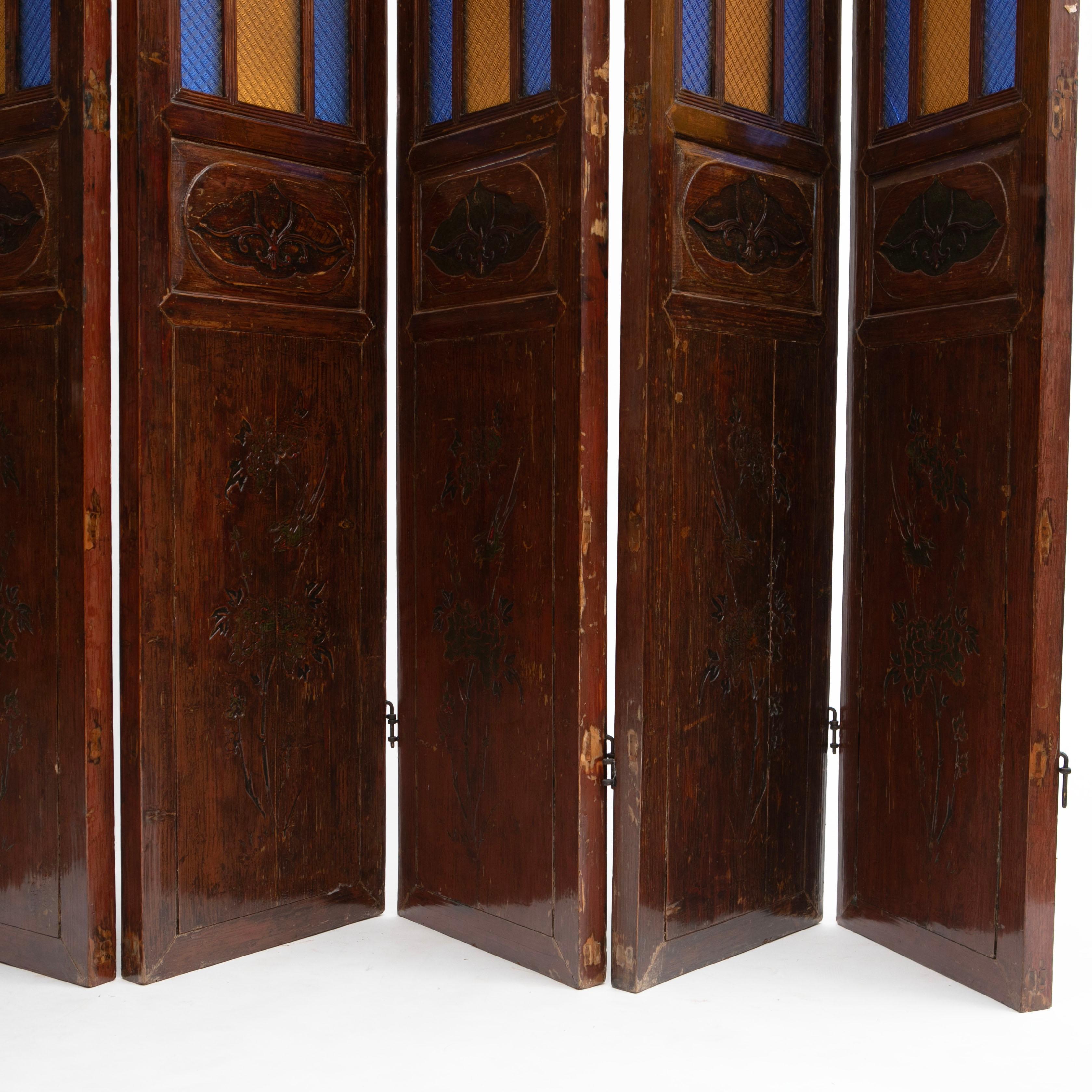 Lacquered Chinese Six-Panel Art Nouveau Floor Screen/ Room Divider, Shanghai, circa 1900 For Sale