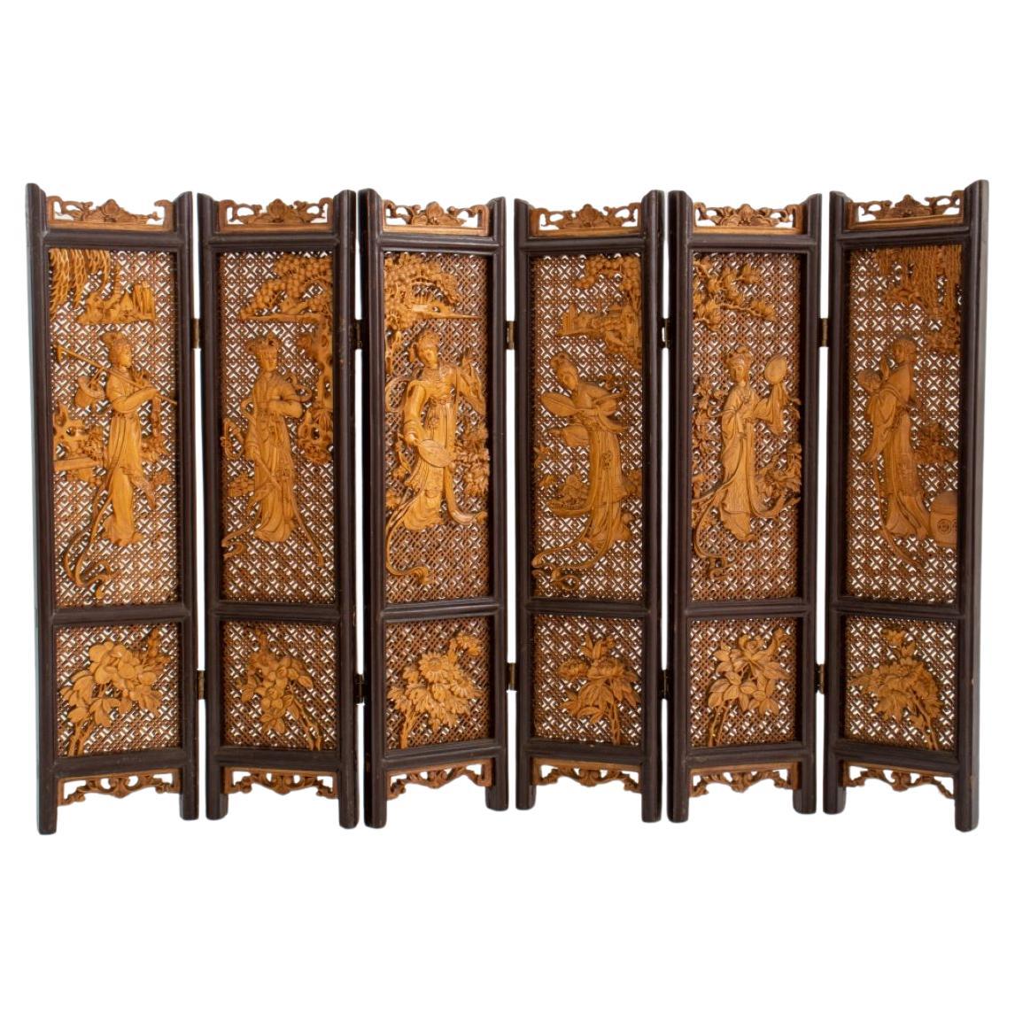 Chinese Six Panel Giltwood Table Screen