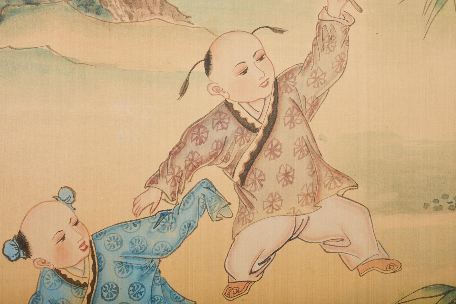 Chinese Six Panel Hand-Painted Silk Wallpaper Screen 2