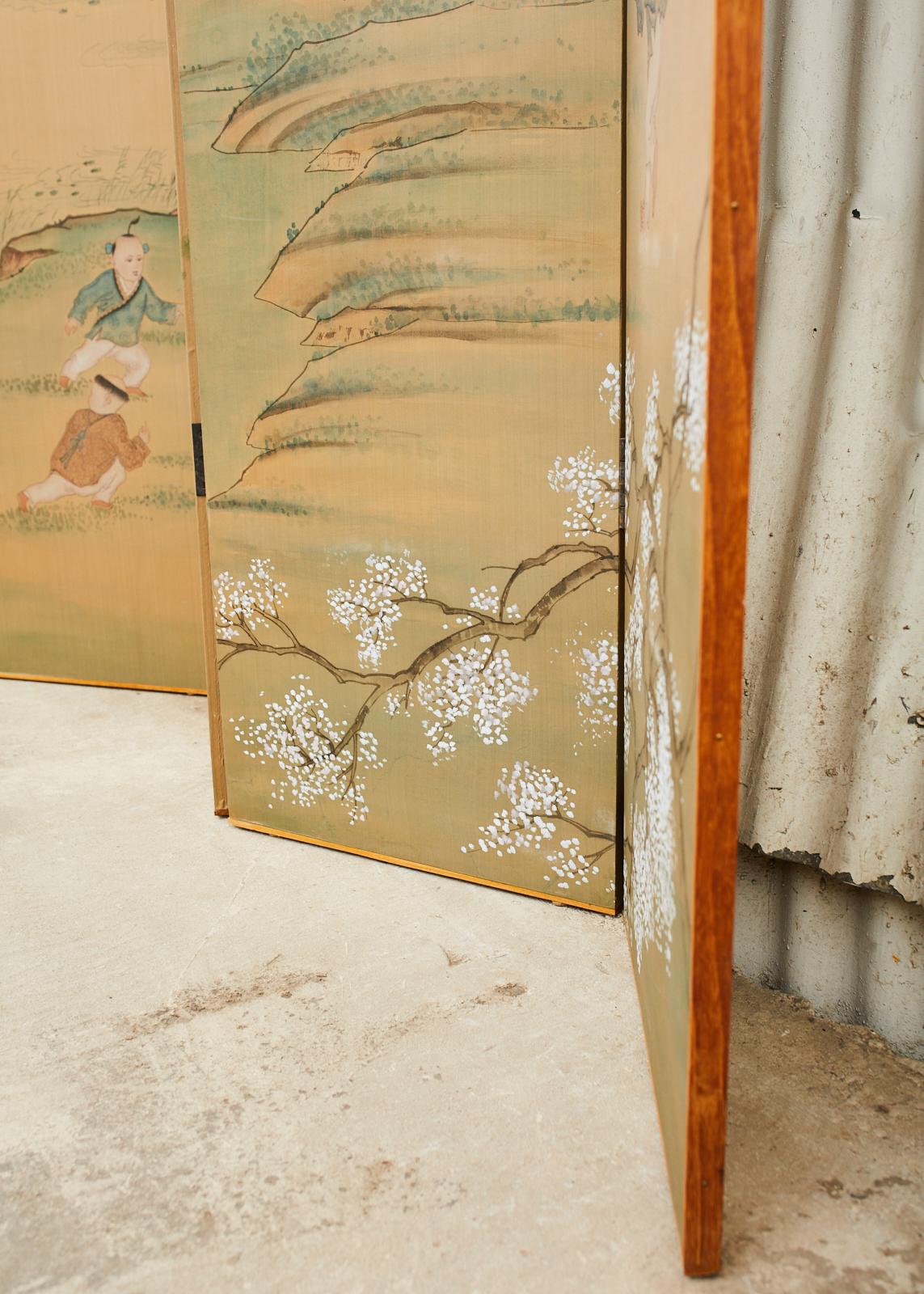 Chinese Six Panel Hand-Painted Silk Wallpaper Screen 9