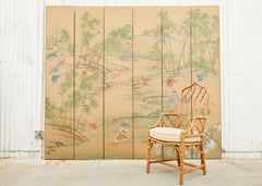 Chinese Six Panel Hand-Painted Silk Wallpaper Screen