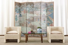 Chinese Six Panel Hand-Painted Silver Leaf Wallpaper Screen