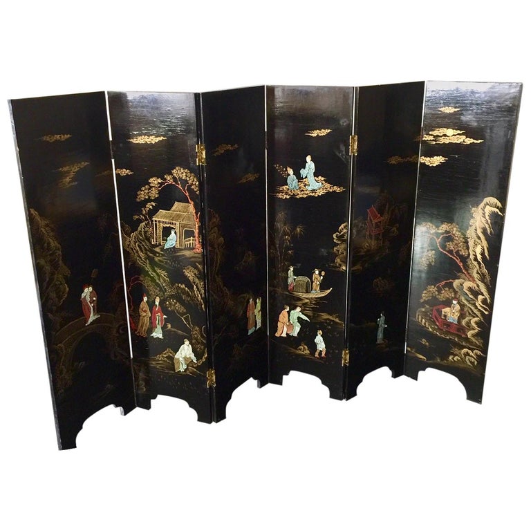 Chinese Six-Panel Lacquer Screen For Sale
