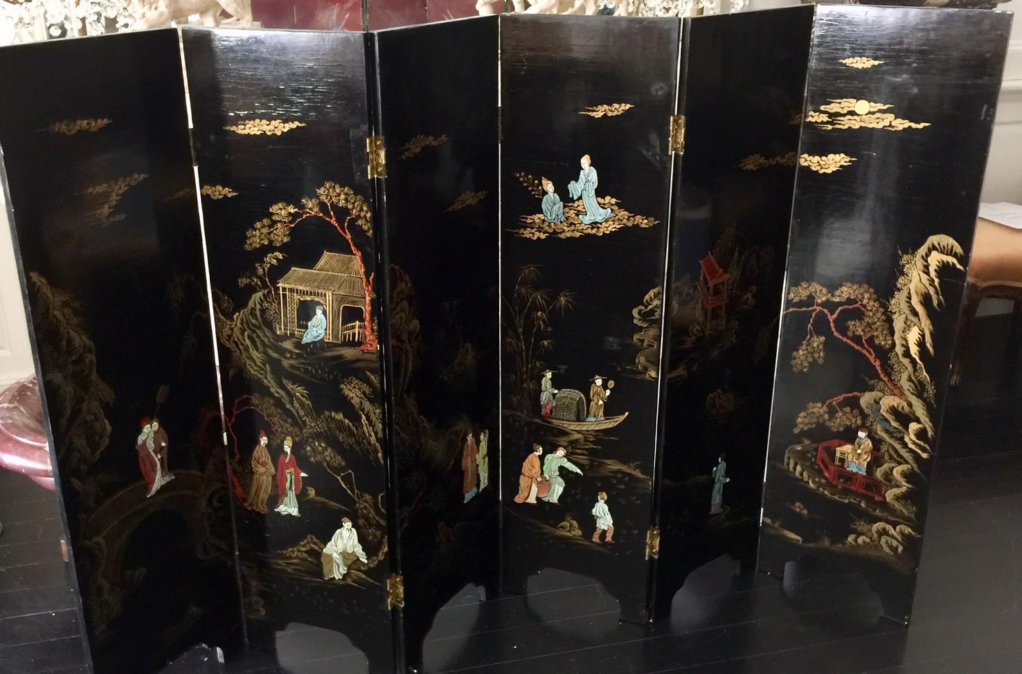 Chinese Six-Panel Lacquer Screen For Sale 5