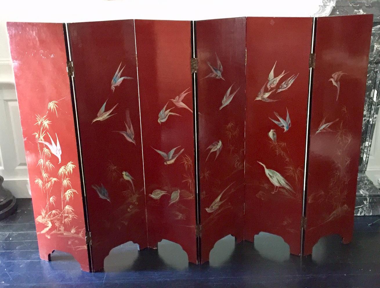 Chinese Six-Panel Lacquer Screen For Sale 6