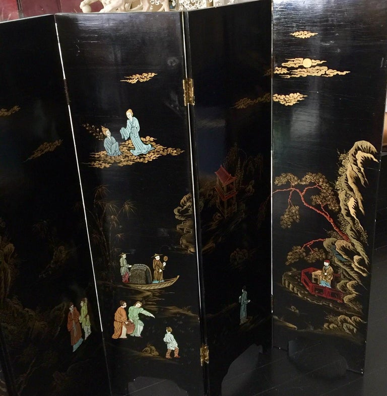 Chinese Six-Panel Lacquer Screen In Good Condition For Sale In Montreal, Quebec