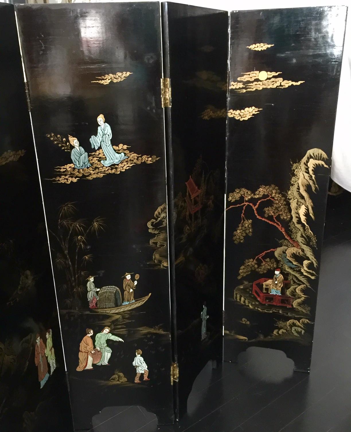 20th Century Chinese Six-Panel Lacquer Screen For Sale