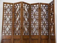 Hand-Carved CHINESE 6-Panel Wooden Screen with SCULPTURAL RELIEF