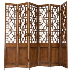 Hand-Carved CHINESE 6-Panel Wooden Screen with SCULPTURAL RELIEF