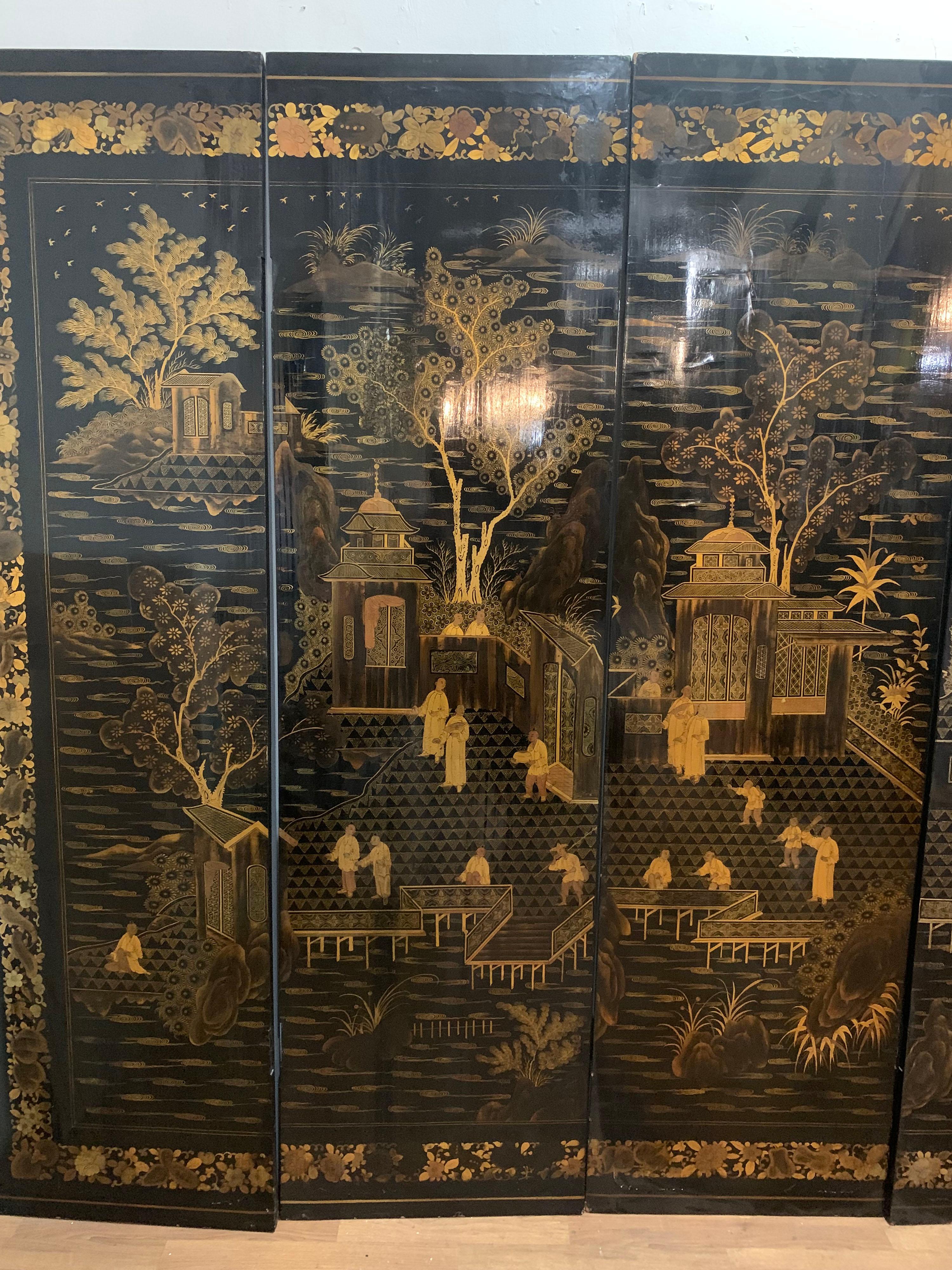 Qing Chinese Six-Panel Painted Coromandel Screen Ca. Mid-18th Century