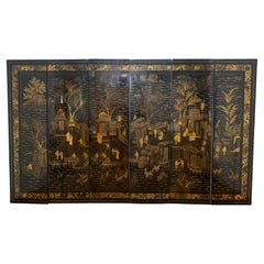 Chinese Six-Panel Painted Coromandel Screen Ca. Mid-18th Century
