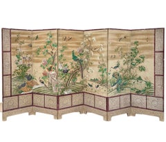 Chinese Export Six Panel Screen Circa 1920s, Hand-Painted Chinoiserie Garden