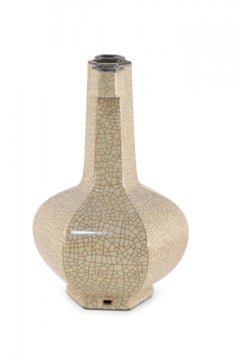 Chinese Six-Sided Beige Crackled Porcelain Vase