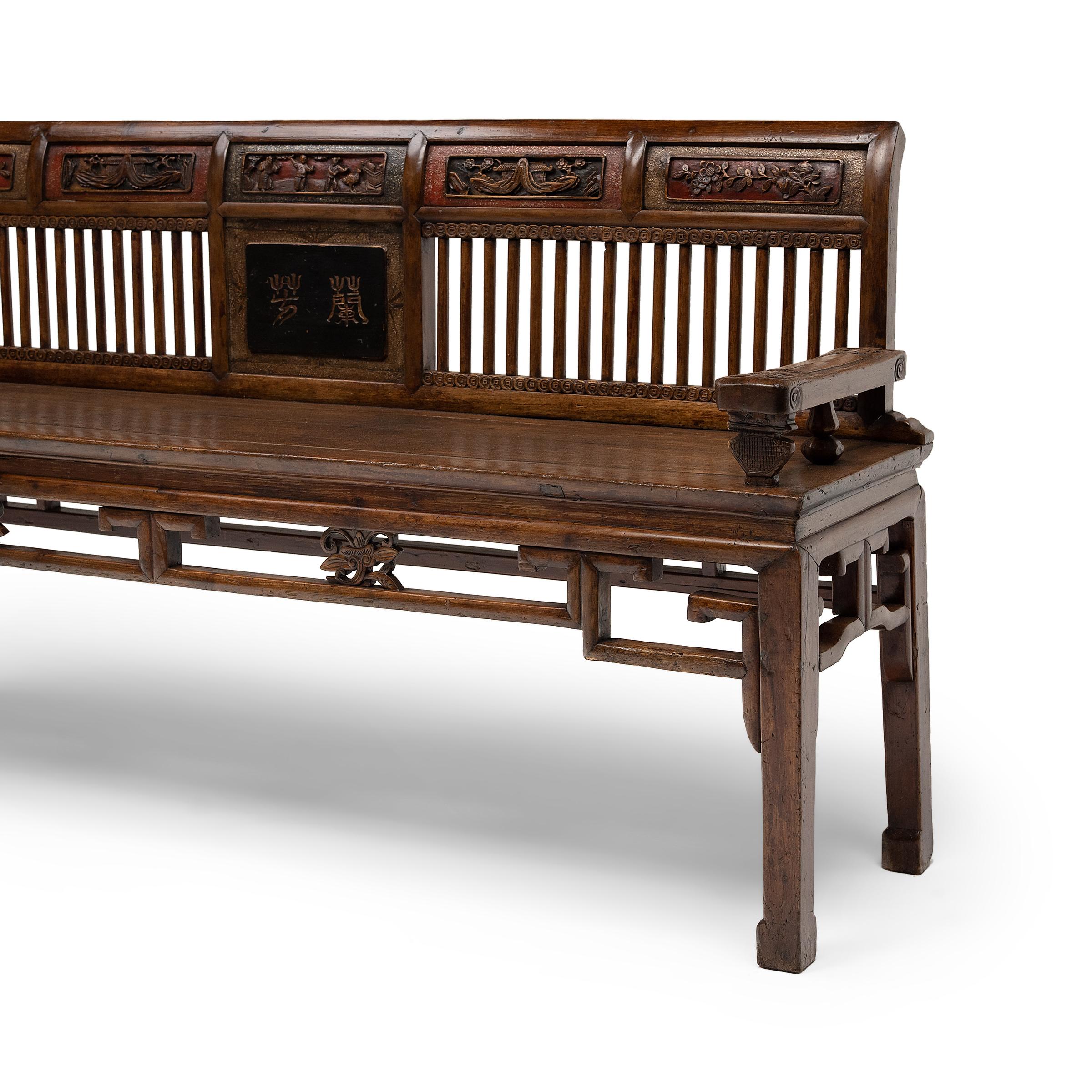 Qing Chinese Slatted Back Bench, c. 1900 For Sale