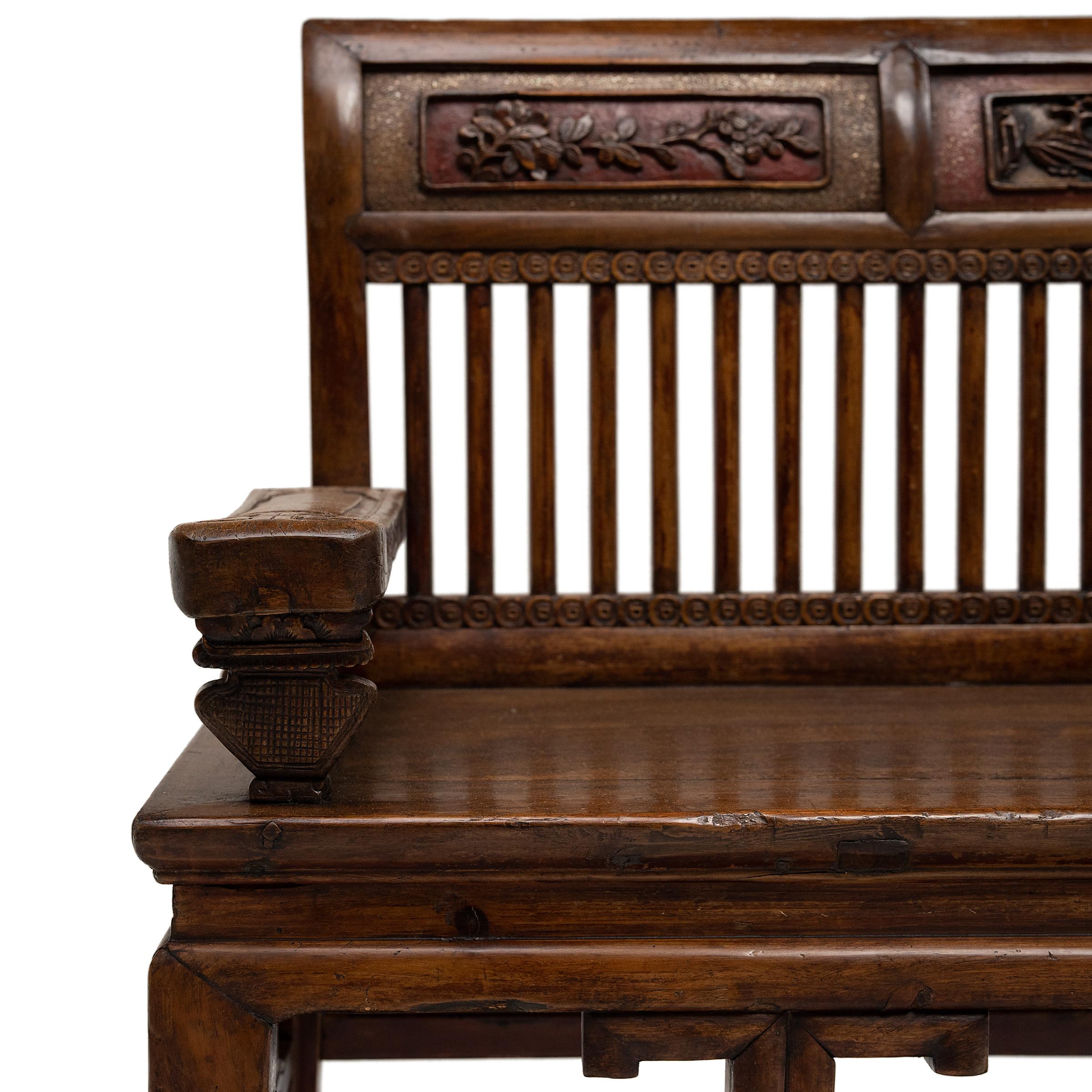 Chinese Slatted Back Bench, c. 1900 In Good Condition For Sale In Chicago, IL